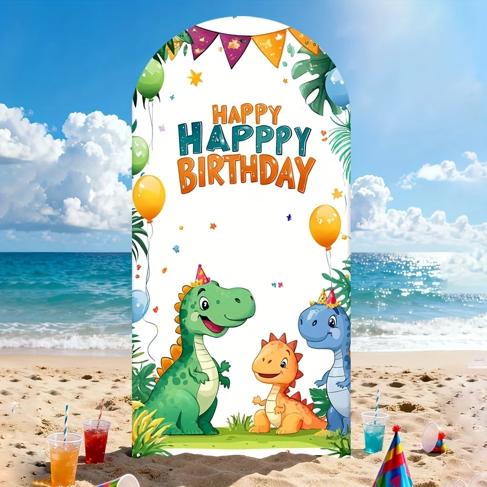 

Custom 2-sided Dinosaur Themed Party Backdrop Arch Cover Children Wild Forest Happy Birthday Cake Table Background Decoration