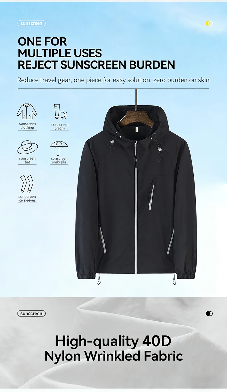 LNGXO Sommer-Windjacke für Herren und Damen, leichte Sonnenschutzjacke, Unisex, Camping, Klettern, Wandern, Outdoor, wasserdichter Mantel – Detail 4