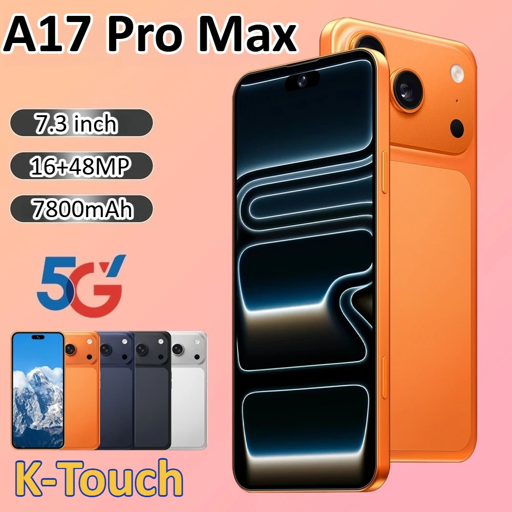 Smartphone K-Touch A17 Pro Max, 7,3 pollici, Android 15, fotocamera 16+48MP, 5G, doppia SIM, doppia modalità di standby, batteria da 7800 mAh, versione globale.