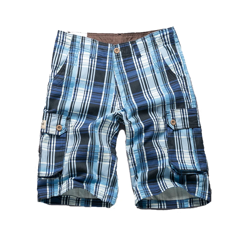 New Fashion Plaid Cargo Shorts Men\'s Beach Shorts High Quality Summer Casual Shorts