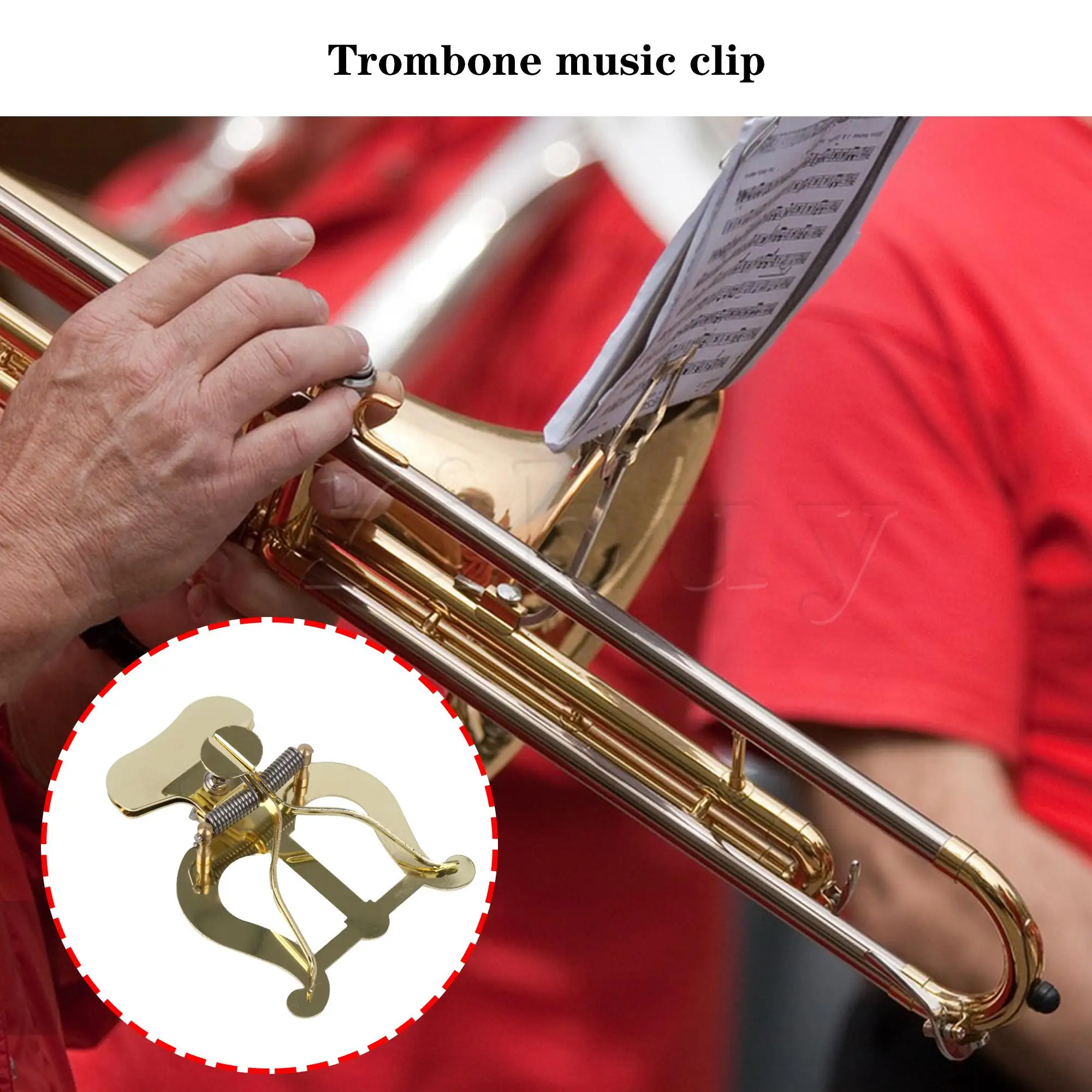 Yibuy Gold Trombone Band Lyre Music Instrument Clamp-on Holder for Beginner