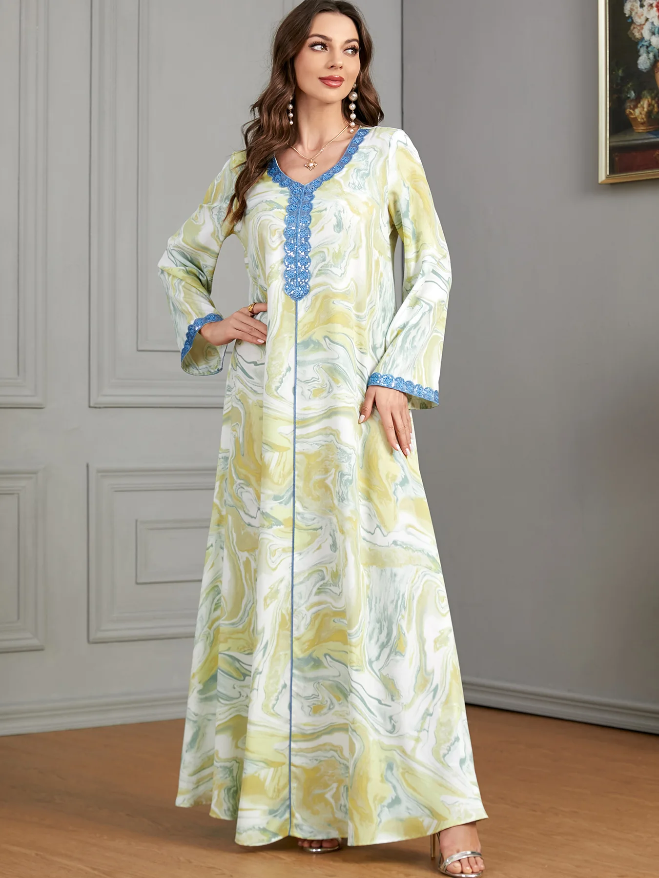 

Eid Al-Adha Floral Print Abayas for Women Marocain Caftan Arabic Robe Islamic Clothing Dubai Abaya Turkey Kaftan Muslim Dresses