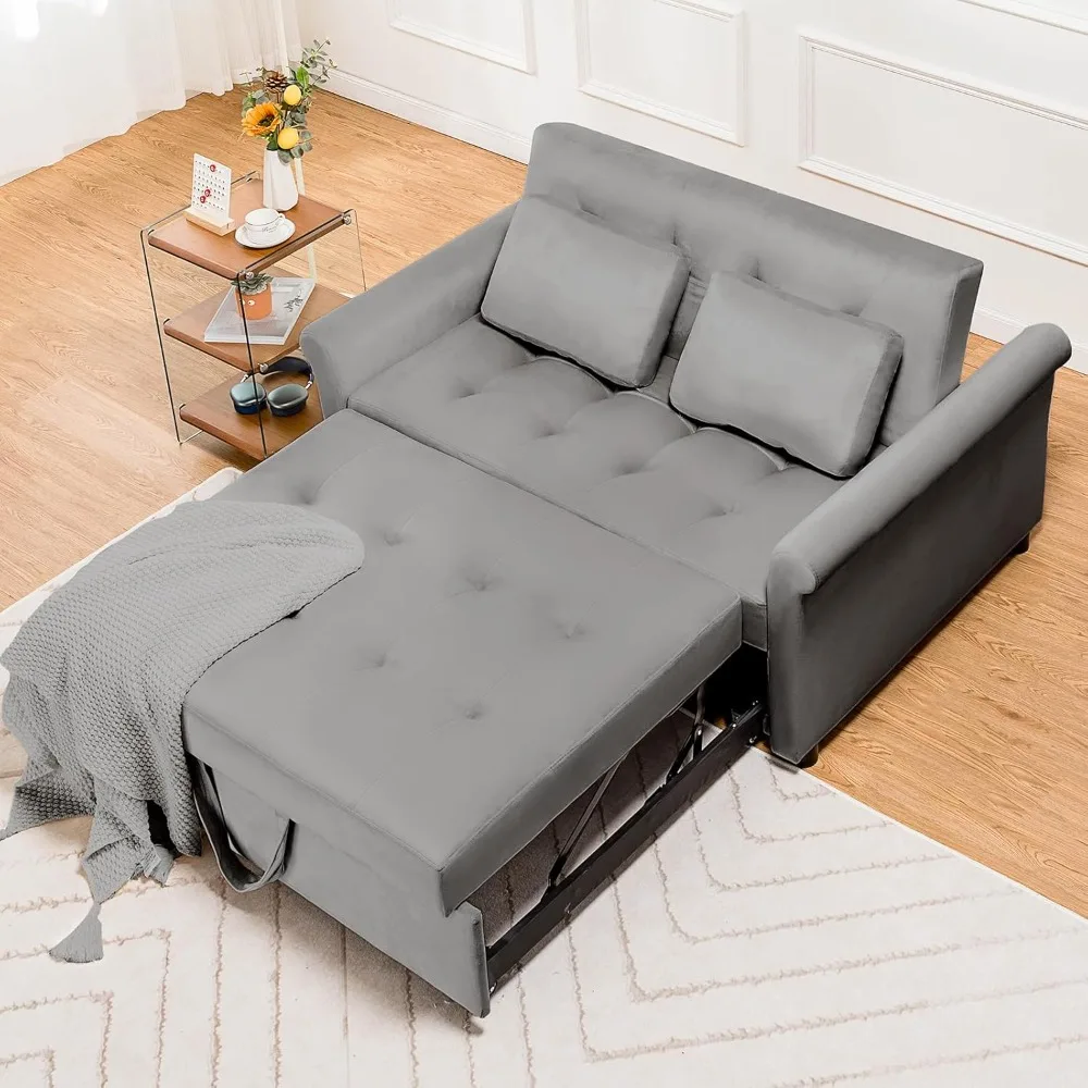 

55" Sleeper Sofa Bed, 3-in-1 Pull Out Couch with Adjustable Backrest and Pillows, Convertible Sleeper Couch