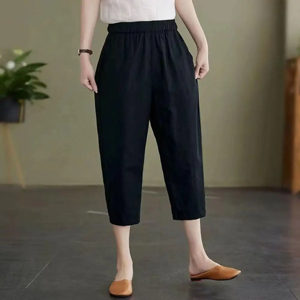 

Autumn Cotton Women's Pants Black Drawstring Elastic Waist Casual Pants Female Loose Fashion Elegant Ladies Bottom