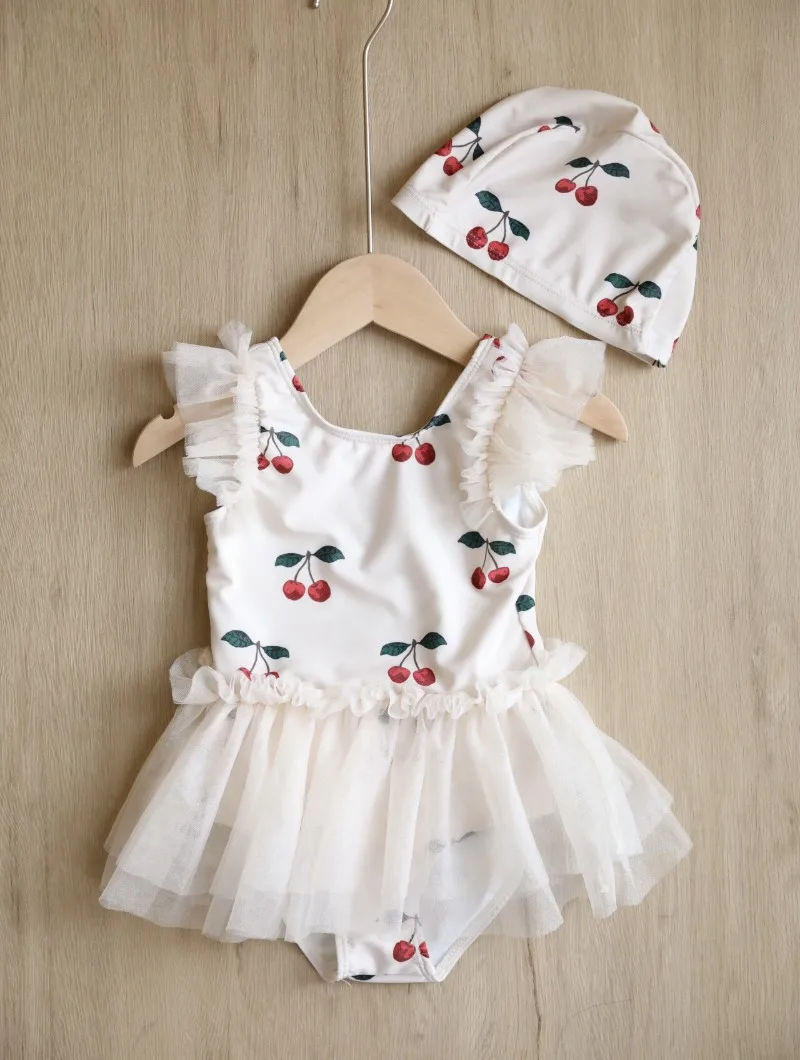 Princess Mesh Swimsuit Baby Girl Swan Cherry Sling Cute Swimming Suit Quick  Drying Sun Protection Swim Wear with Cap H8126 - AliExpress 1501