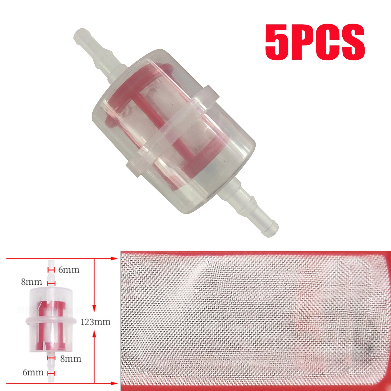 5 Stück Inline-Kraftstofffilter, klein, für eine große Auswahl an Dieselfahrzeugen, Maschinen, Geräten, universelle 6 mm/8 mm Rohre, Dieselkraftstofffilter