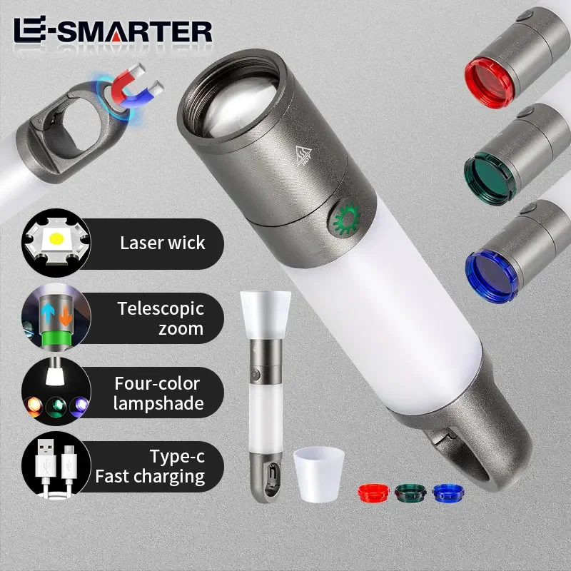 Superbright LED Flashlight Type-C Rechargeable Light Outdoor Household Portable Torch Camping Lantern with Hook Strong Magnetic