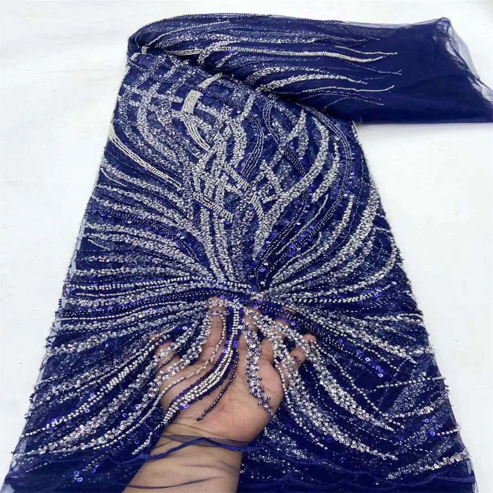 

5Yards Nigerian Beads Tube Embroidery Lace Fabric 2024 High Quality African Sequin French Tulle Fabric For Women Dress 2-5JY2154