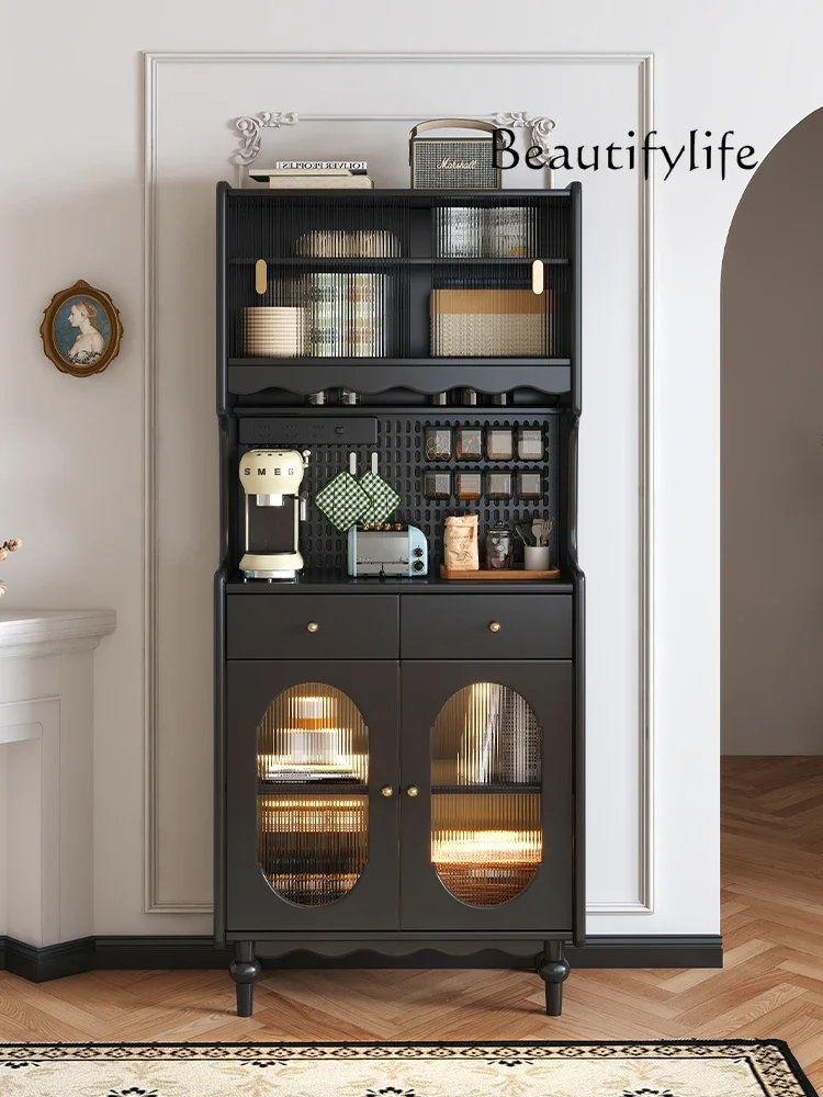 

French retro solid wood dining side cabinet integrated kitchen cabinet small apartment living room locker storage locker