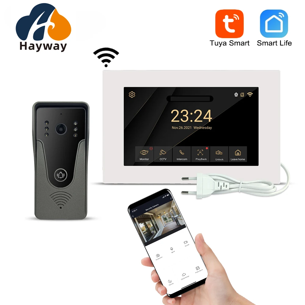 Wireless WiFi Smart Video Intercom System 1080P Full Touch Screen with Wired Door Smart Phone Talking One-Key Unlocking