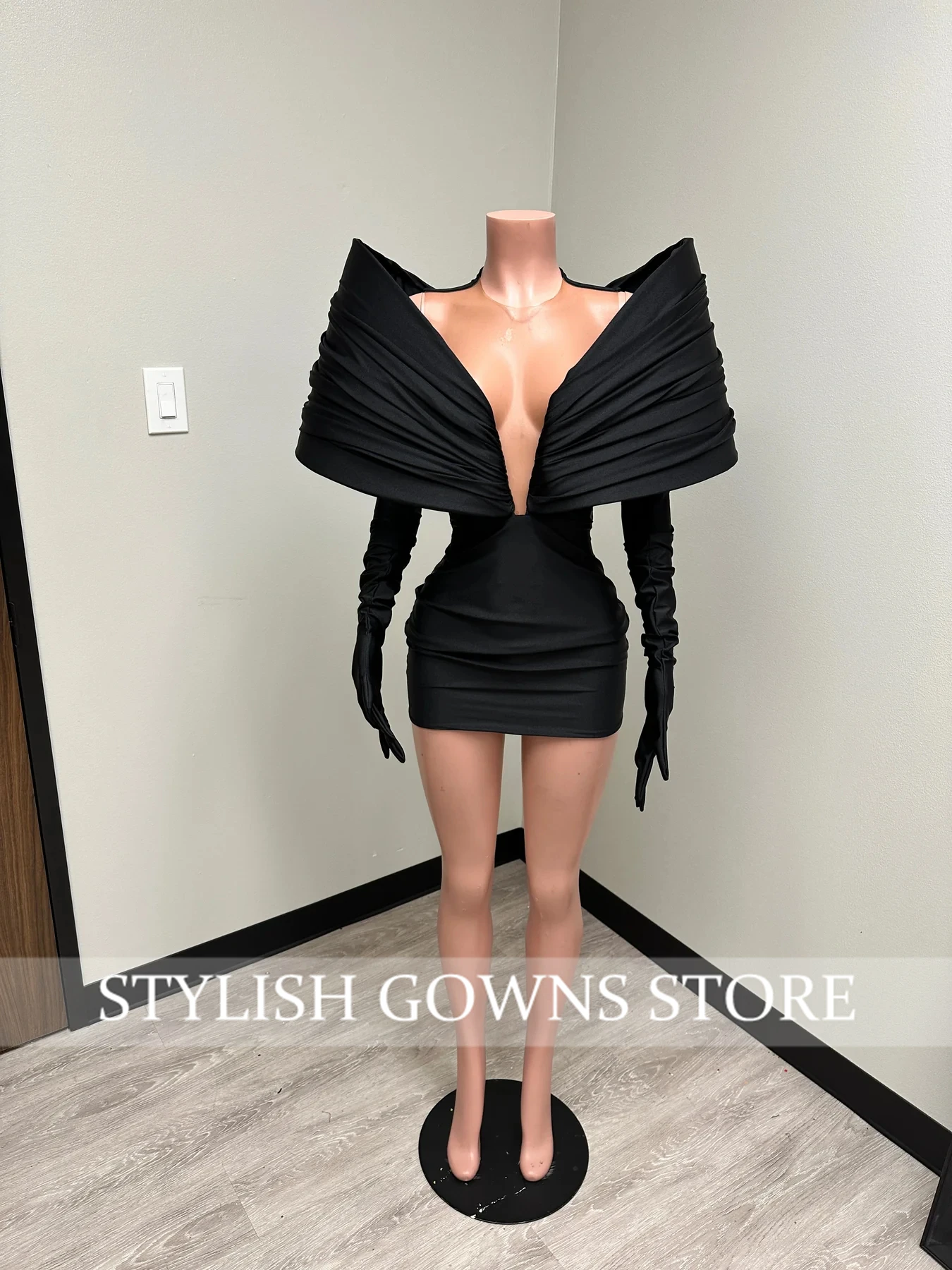 Sexy 2024 Black Girls Short Prom Gown With Two Gloves Off Shoulder Birthday Party Cocktail Dresses Robe De Bal Customized