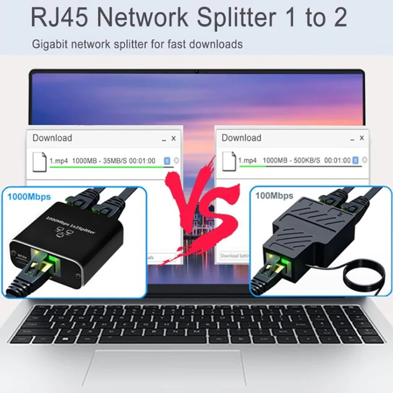 Gigabit RJ45 Network Splitter 1000Mbps 1 To 2 Ways Lan Ethernet Splitter 1Gb Network Coupler 2 Devices Online Simultaneously