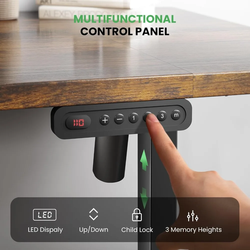 مكتب قائم كهربائي قابل للتعديل - مكتب ستاند مقاس 63 × 24 بوصة مع إدارة الكابلات - 3 ذاكرة قابلة للتعديل بارتفاع قابل للتعديل