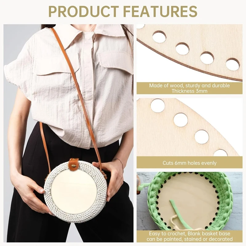 Parte inferior de cesta de madera de 5 uds., cesta de ganchillo sólida en blanco con círculo ovalado de 5 tamaños, Base de madera para cesta DIY, suministros de tejido artesanal