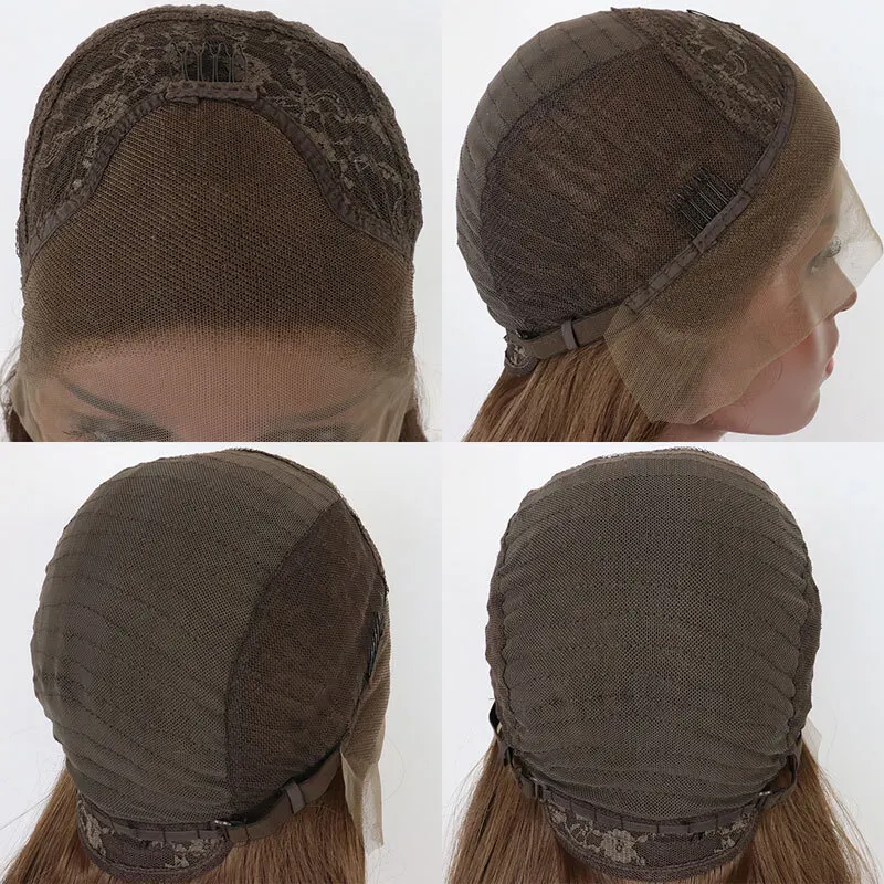 Pelucas largas y rectas del frente del cordón Pelo marrón claro suave resistente al calor