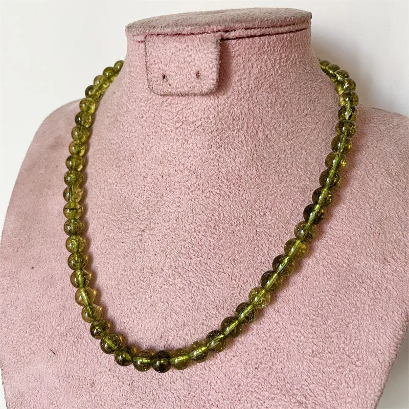 8MM Natural Stone Necklace Peridot Crystal Beads Chocker Beaded Mother Daughter 30/35/40/45/50/55cm Customize