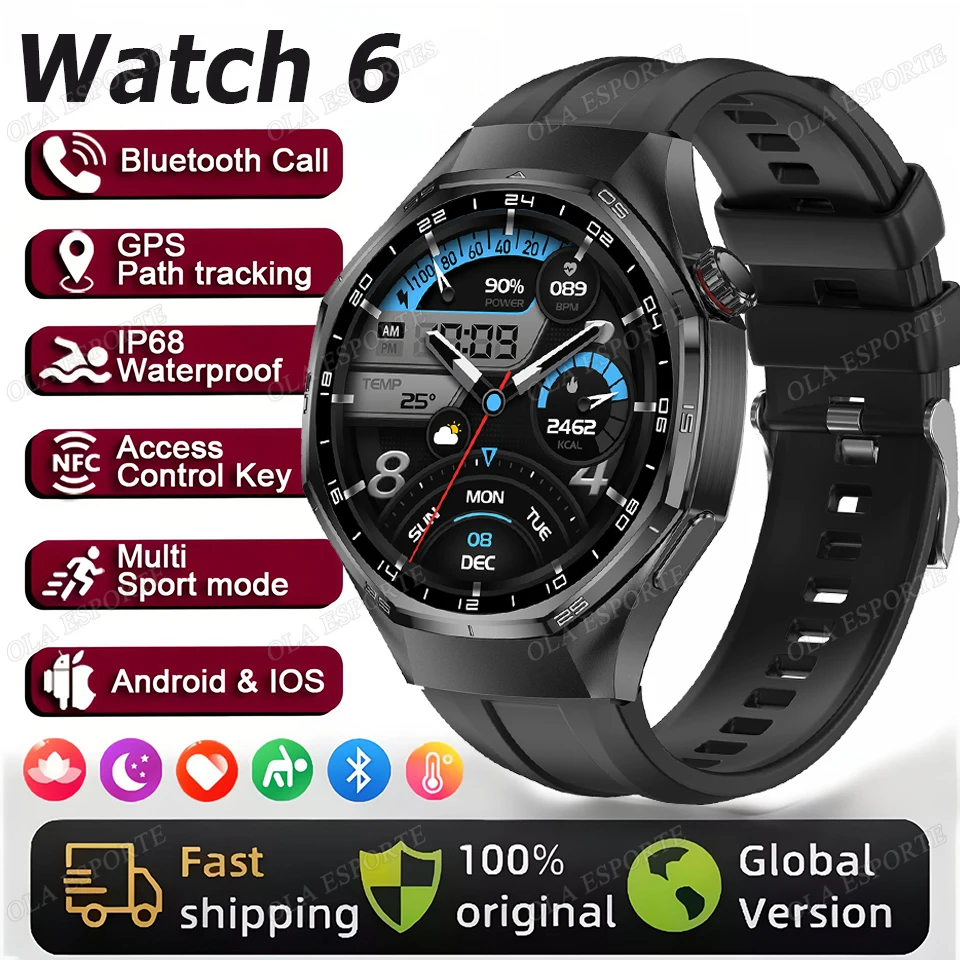 

2025 Новые часы 6 Max Смарт-часы 1,5 дюйма AMOLED-экран NFC GPS-трекер BT Call Health Водонепроницаемые умные часы Мужчины Женщины Для Android