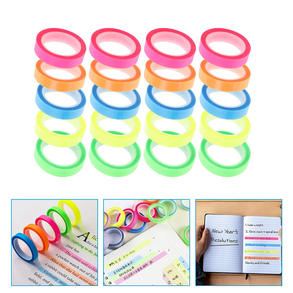 

20 Rolls Highlighters Waterproof Index Sticker Page Markers Tape Book Tabs Transparent Sticky for Books Tapes