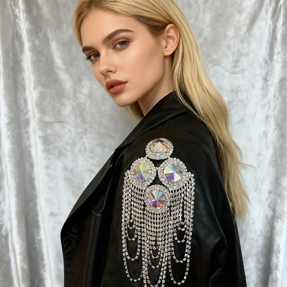 Peacock Tassel Chain Epaulette Rhinestone Punk Brooch Shoulder Board Cool High-end Jacket Shoulder Chain Men