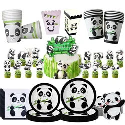 Panda Party Tableware Panda Party Plates Cups Napkin Popcorn Box Cake Decor for Panda Theme Birthday Party Baby Shower Decor