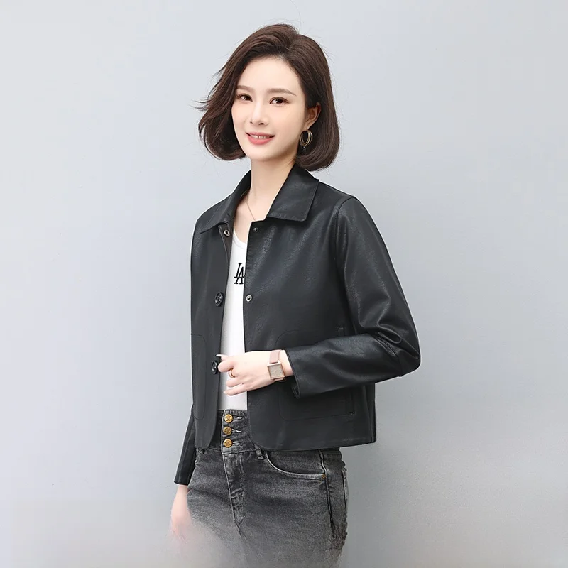 

Ning Genuine Leather Jaet Women's ort Sle 2025 Spring Autumn New Korean Version Loose Slimming eepskin Jaet