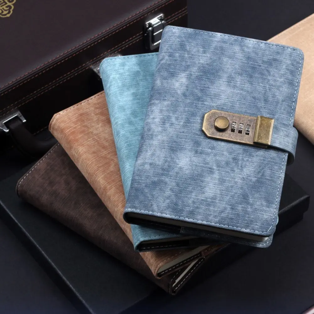 PU Leather Cover Diary Book with Lock Chinese Style Simple Atmosphere Password Lock Notebook Retro Thickened A5 Notebook