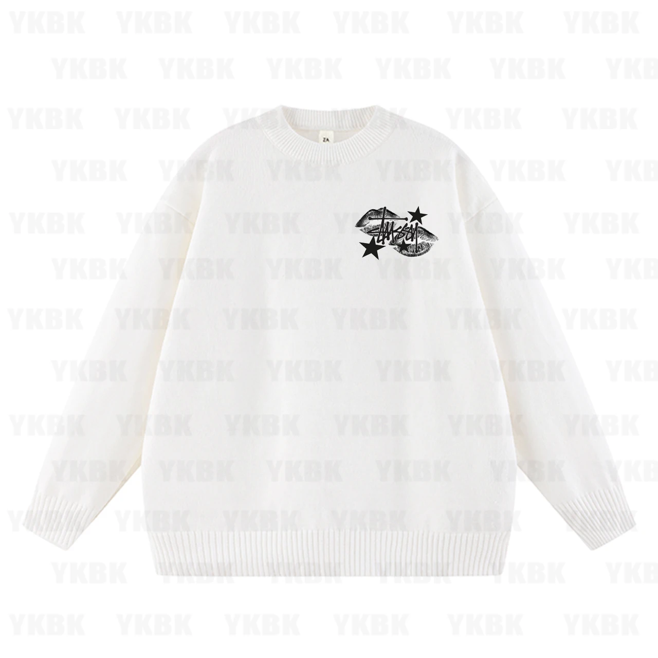 High Street American Patchwork Cross Stitched Cashmere round Neck Sweater Unisex Casual Loose Knitted