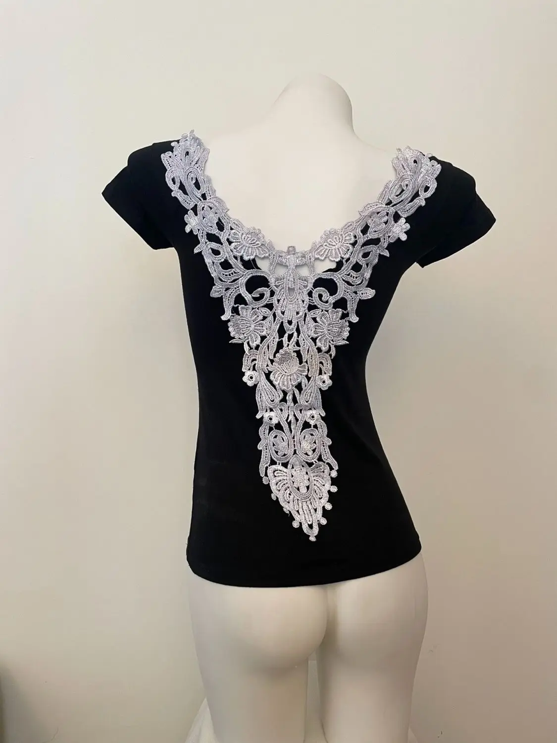 

Korejpaa Goth T Shirt American Retro Vintage Clothes Black Lace Patchwork V-neck Knot Short Sleeved T-shirts Harajuku Tee
