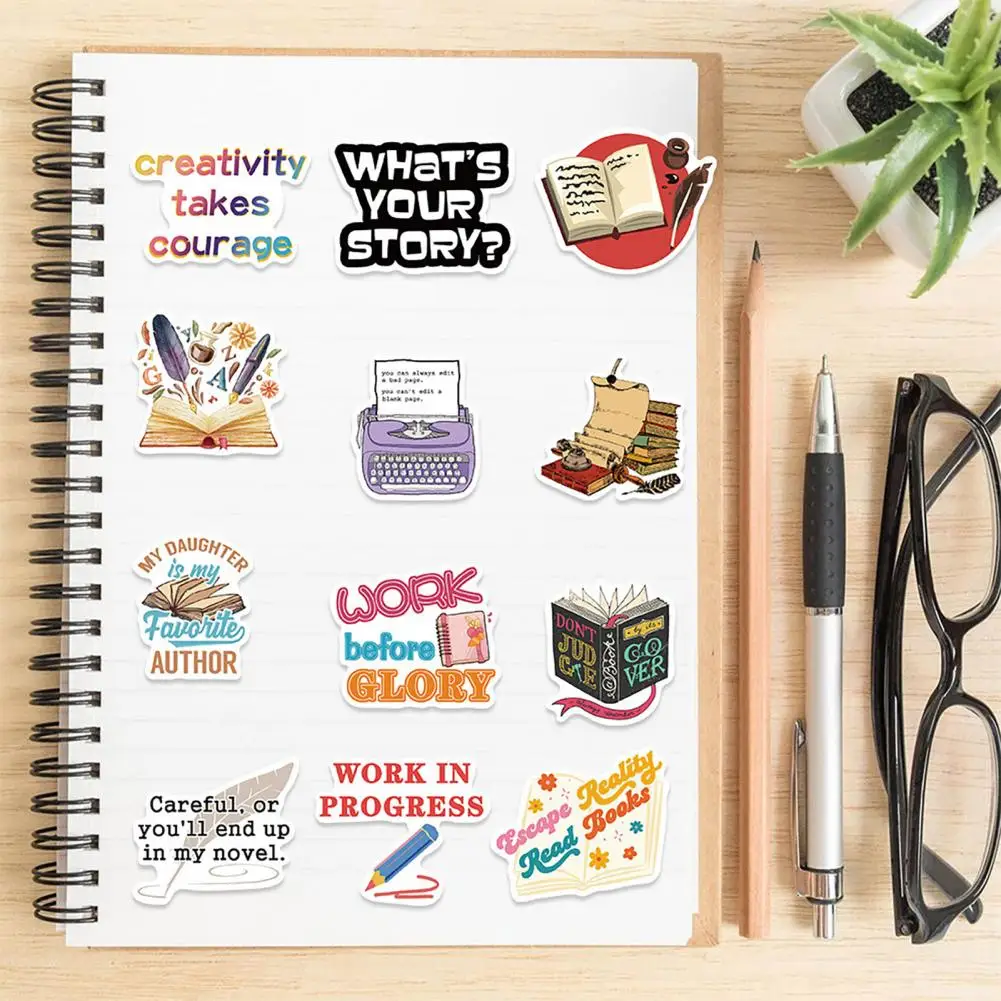 Luggage Stickers Waterproof Stickers 50pcs/set Reading Lovers Stickers for Kids Teens Cartoon Writer Graffiti Teachers Students