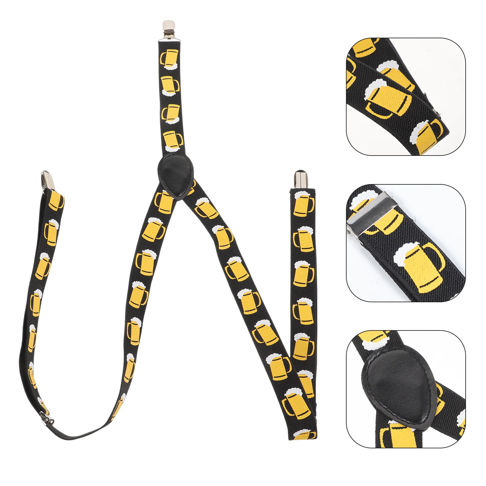 Beer Print Suspenders Adjustable Elastic Y-Shape Braces Clip On For Men Women Jeans Shorts Trousers Waistband Hold Durable