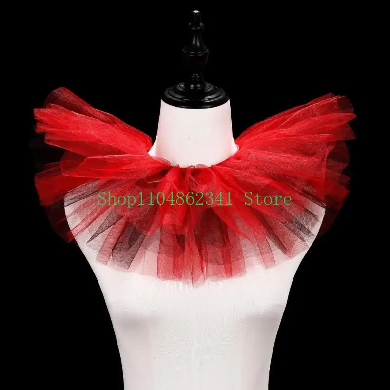 

652F Fashionable Victorian Layered Mesh Detachable Neck Ruff Multicolor Faux Collar Shawl for Women's Halloween Clown Choker
