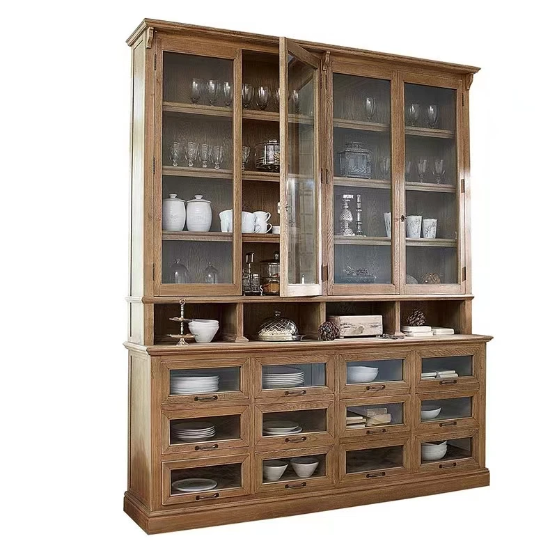 

Винный шкаф из массива дерева с резной арочной стеклянной дверцей для гостиной в стиле американской кантри-люкс-виллы