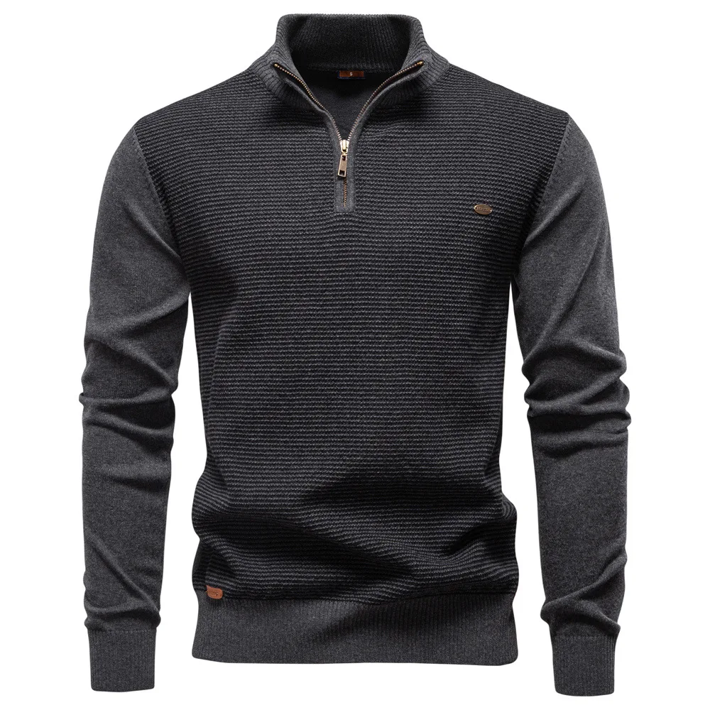Men's Semi-Zipper Stand-Up Collar Cotton Sweater Autumn 2025 European-Style High-Quality Business Casual Knitted Sweater