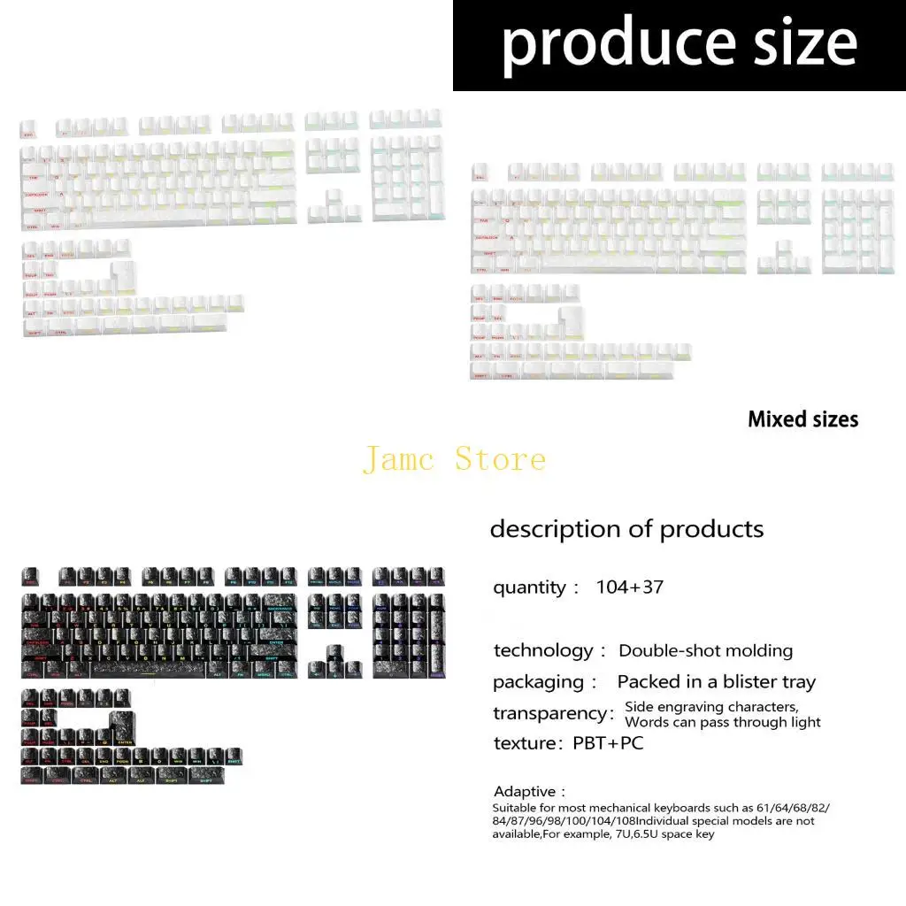 LX0B 140 PBT Carbon Fiber Texture Keycaps With Side Printed Legends For Mechanical Keyboard