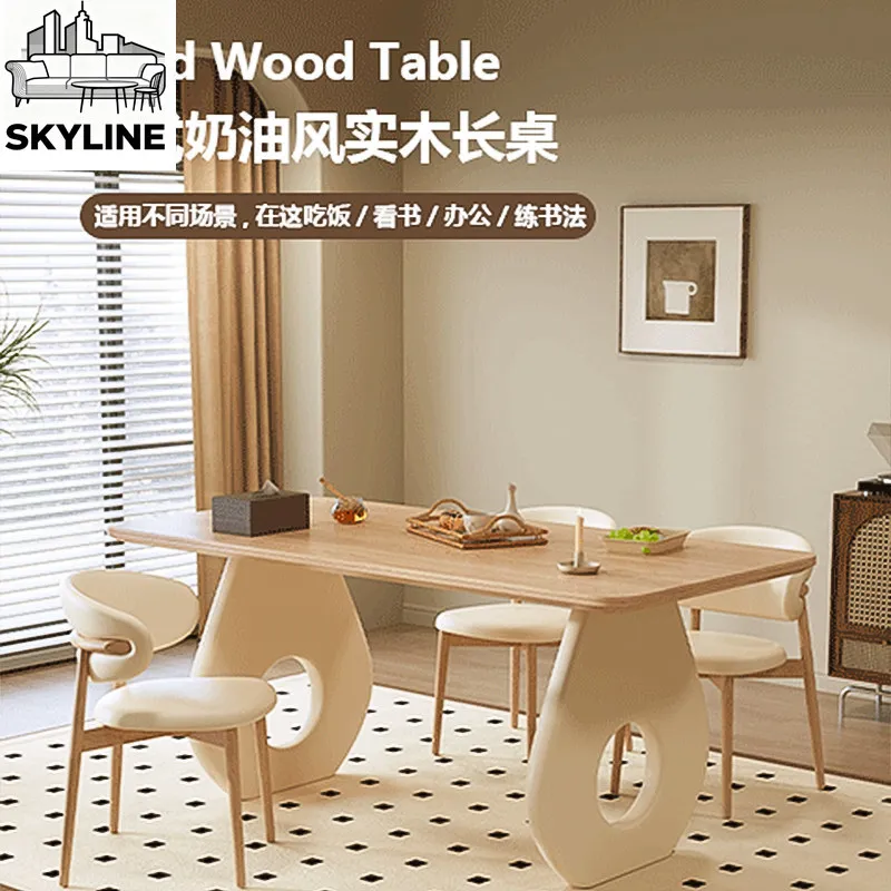 solid wood dining table household scratch-proof oil-proof rectangular dining table and chair combination dining table