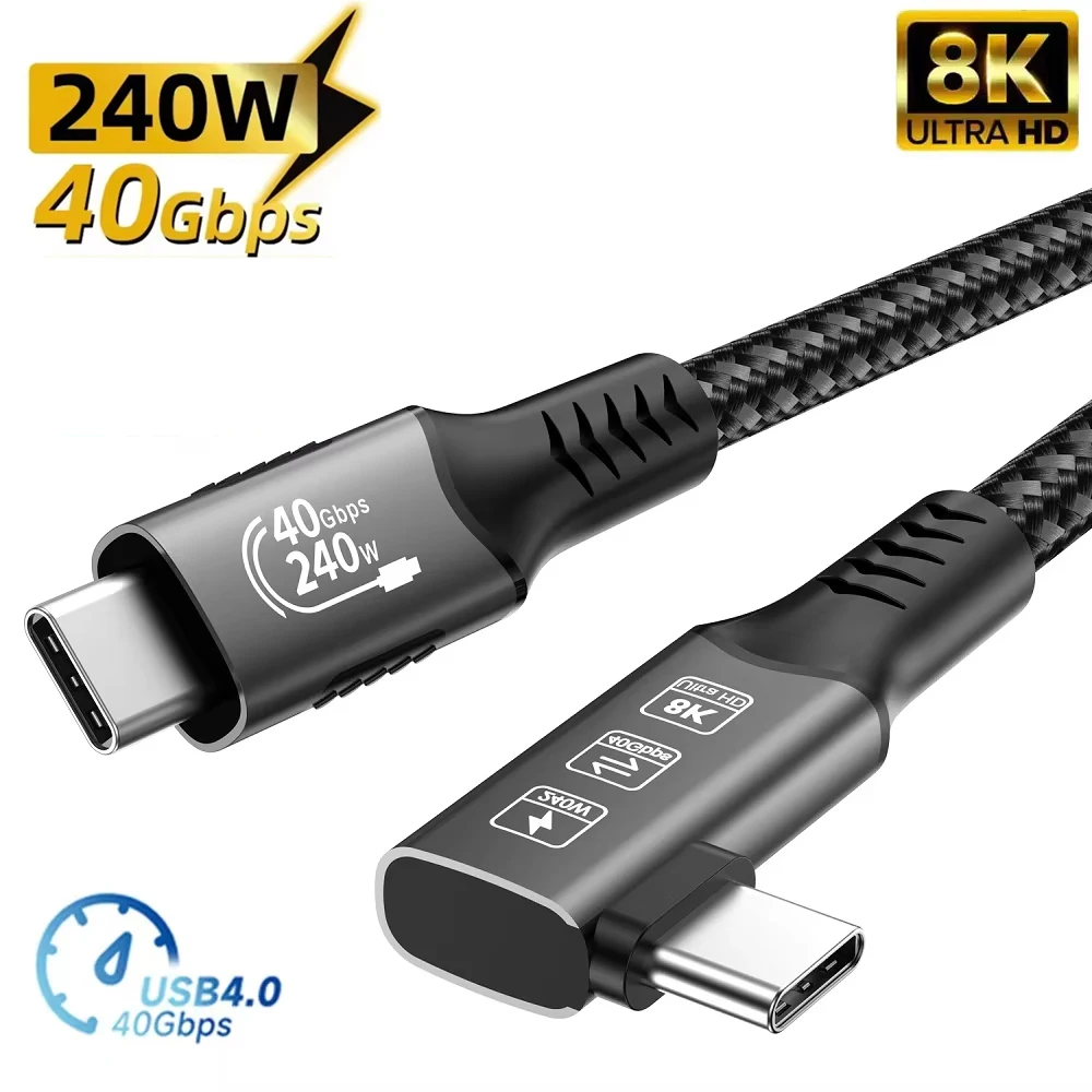 كابل USB4 من النوع C إلى النوع C 240 وات Thunderbolt 3/4 متوافق مع شاشة الكمبيوتر كابل بيانات شحن فائق السرعة بدقة 8K HD