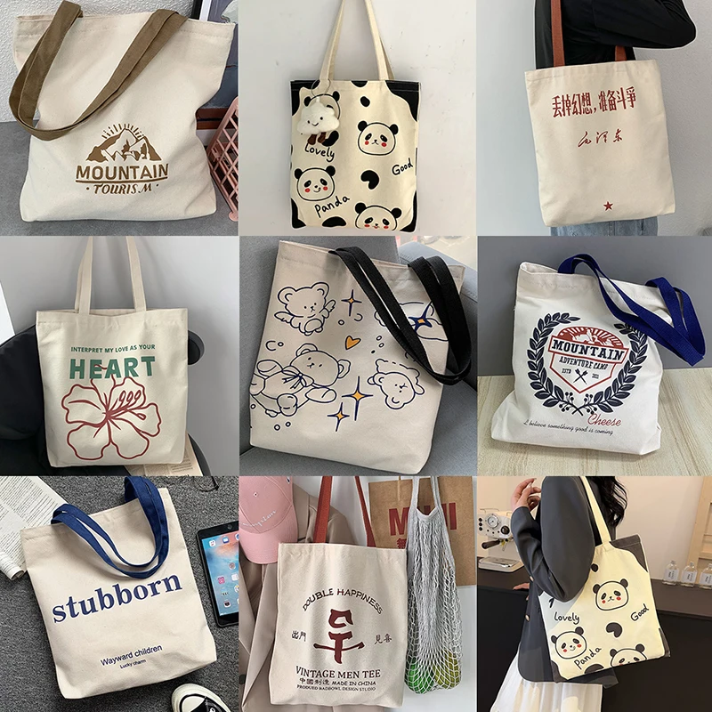 Pattern Vintage Canvas Tote Bag Anime Bags Kawaii Shoulder Bags Girl Boyfriend Birthday Gift Large Capacity Shopping Bag