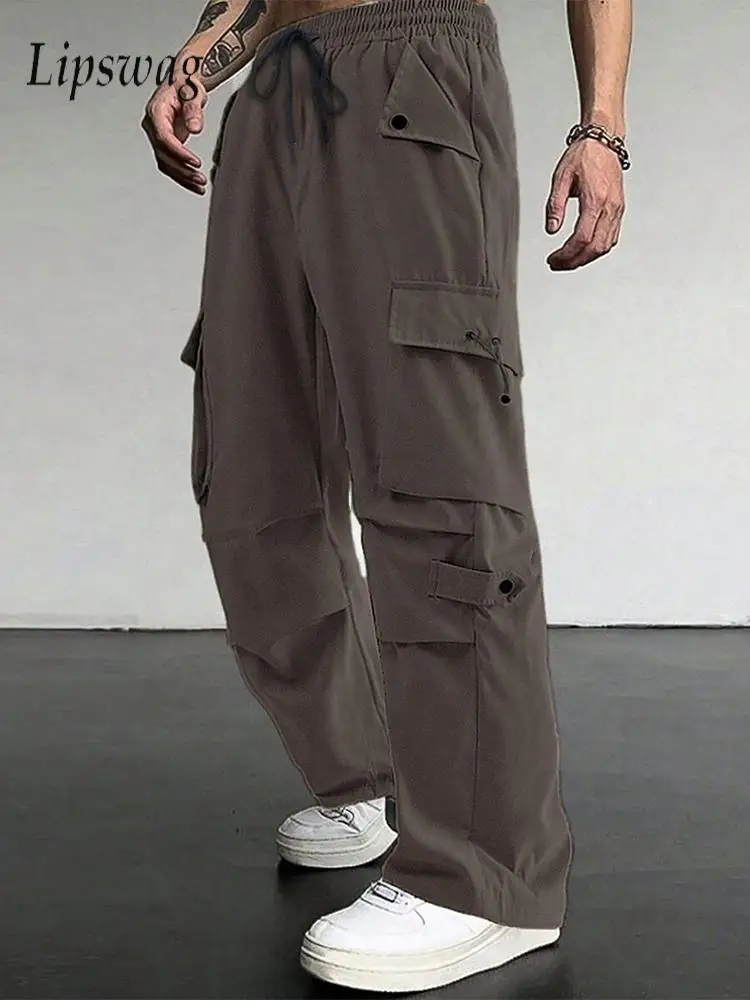 

Streetwear Vintage Mens Cargo Pants 2026 Spring Autumn Stylish Multi Pocket Cargo Trousers Men Daily Casual Loose Straight Pants