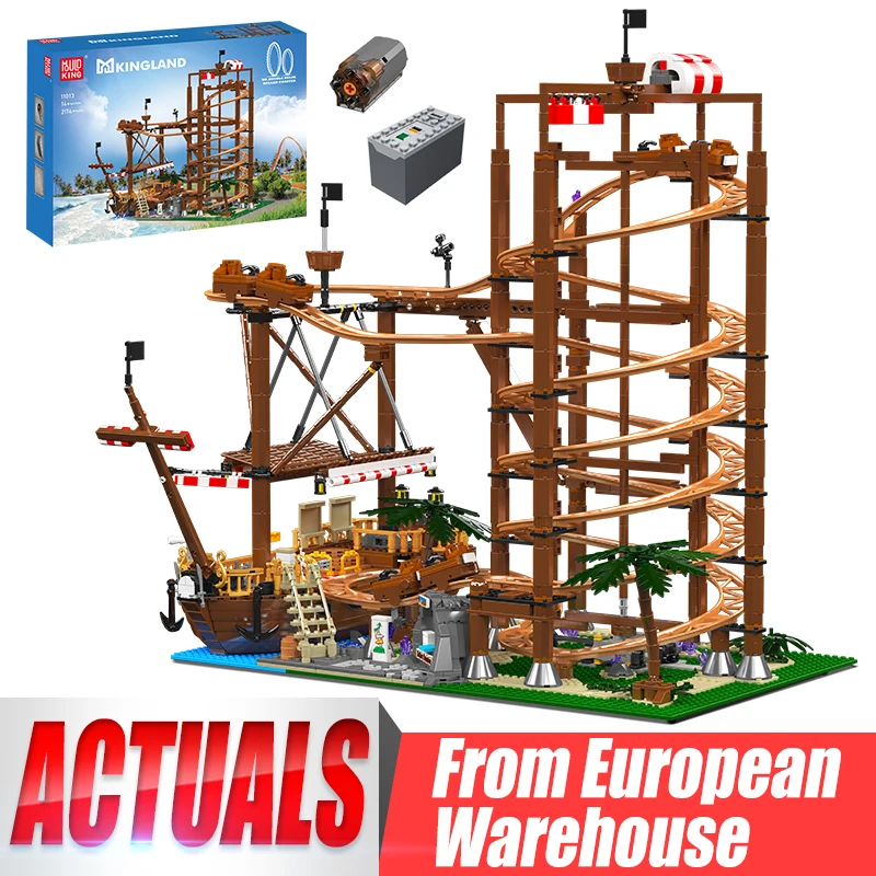 Mould King 11013 Creative Toys The MOC Double Helix Roller Coaster with Pirate Ship Building Block Brick Kids Christmas Gift