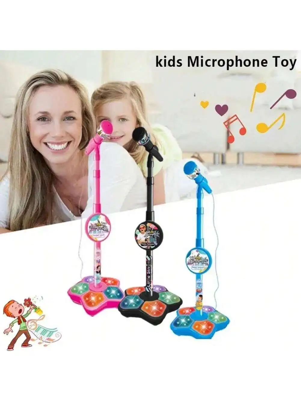 Microphone chantant pour enfants, jouet avec haut-parleur de musique, Instrument de karaoké lumineux, cadeau d'anniversaire pour enfants