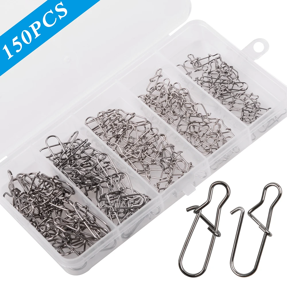 

150Pcs/Box Stainless Steel Clip Snap Swivels High-Strength Fishing Connector Fishing Tackle Kit For Saltwater Freshwater