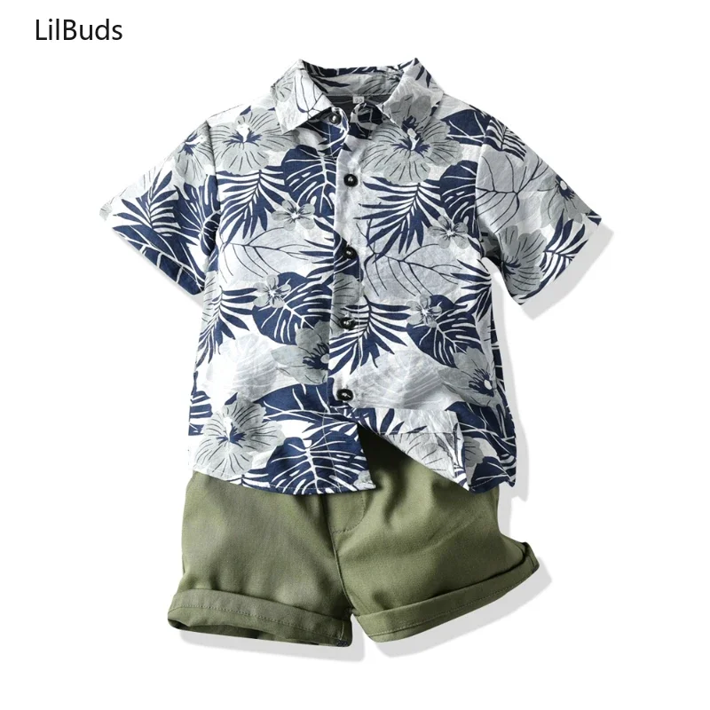 2024 Kids Boys Hawaiian Style Clothing Matching Children Daily Holiday Wear Casual Short Sleeve Shirts+pants 2PCS Outfits Suits