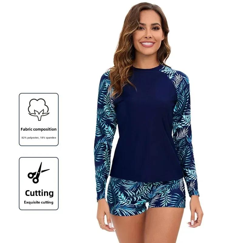 

Women's Long Sleeve Bikini Set Surfing Suit Scuba Diving Short Pants Crossbody Swimsuit Fashionable Chinese Brand AE Stock