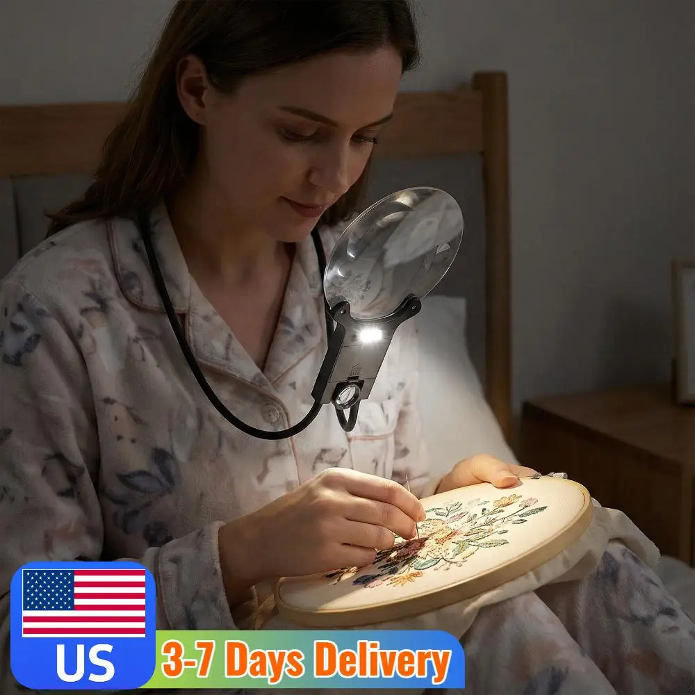 

138mm 16X Neck Wear Magnifier with Light for Crafts Sewing Cross Stitch (Black)