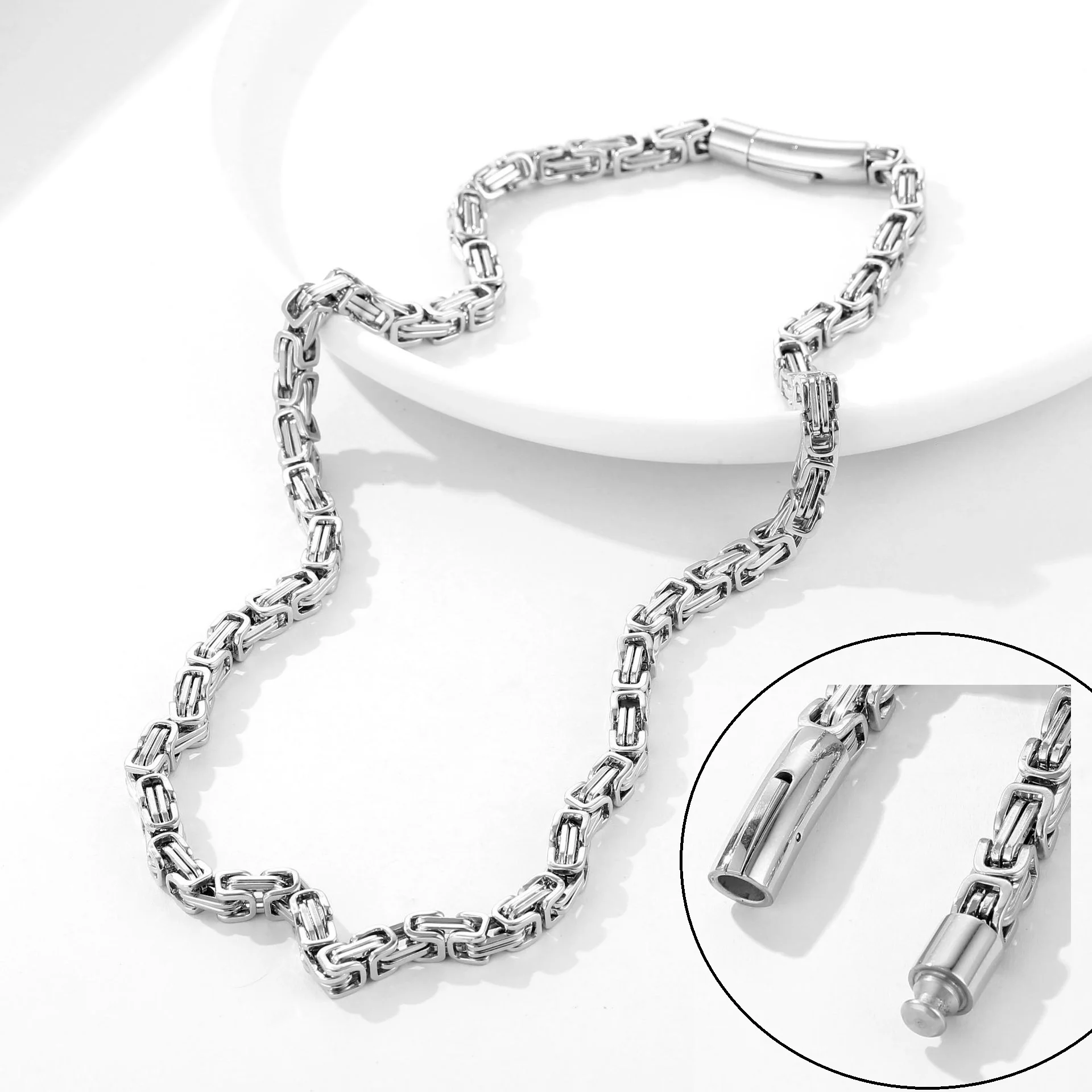 New 316L Stainless Stee Cable Byzantine Emperor Chain Necklace Bracelet Set for Men Women Magnet Clasp Kpop Solid Metal Gift