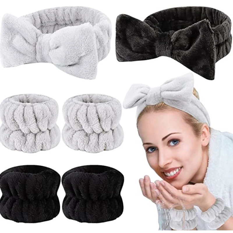 Cute Fashion Multifunctional Cuff Waterproof Face Wash Hair Accessory Set Wristbands Headband Set Hairpin For Women Girls