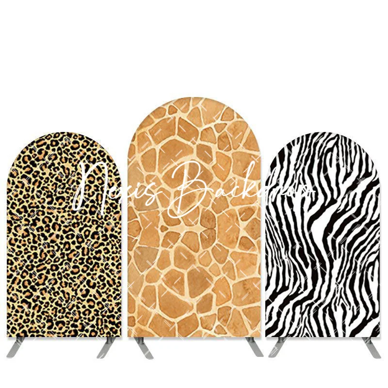 

Safari Africa Wild Animals Wexture Pattern Arch Backdrop Cover Happy Birthday Background Lepoard Zebra Design Party Decor