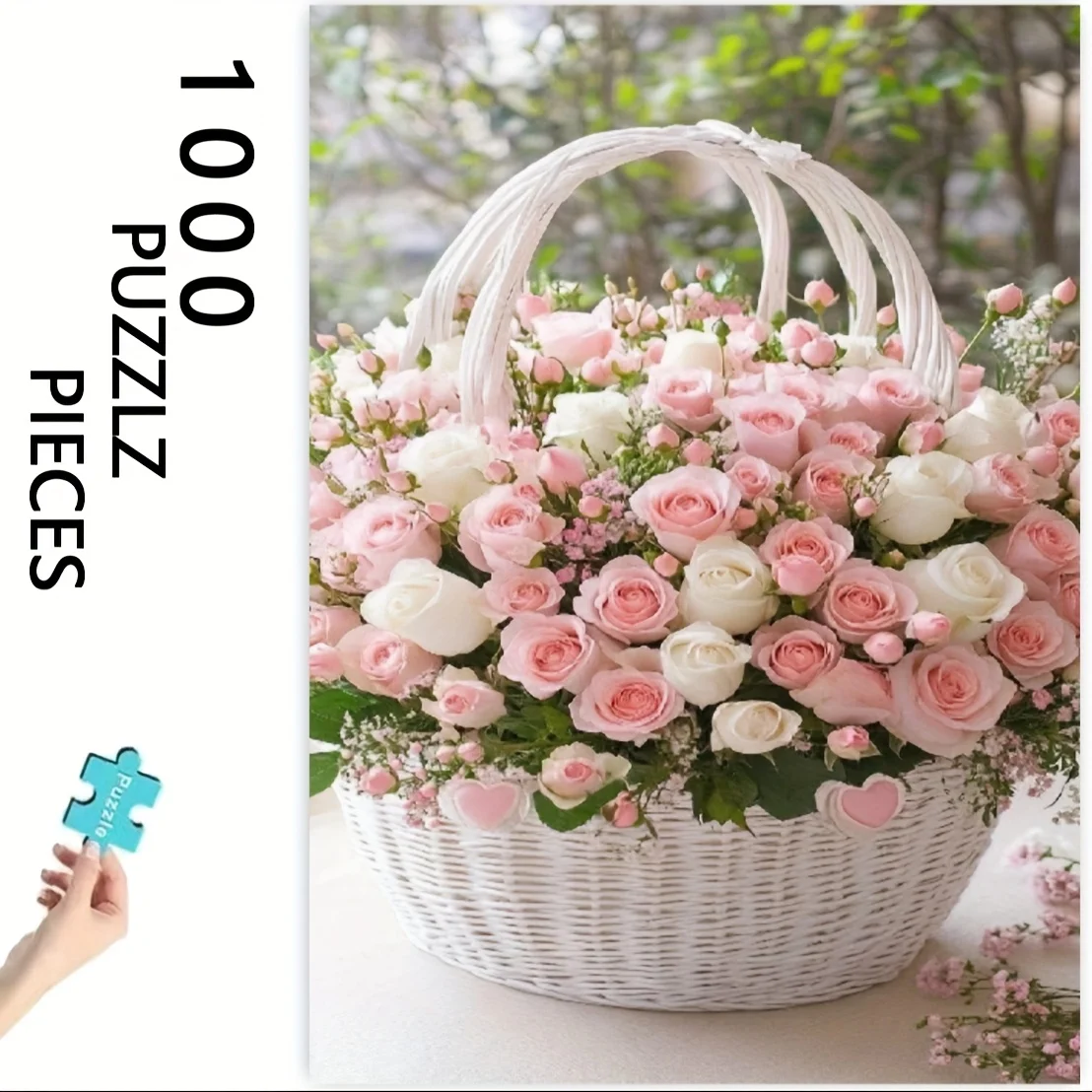 Puzzle da 1000 pezzi con rosa rosa e floreale con pezzi a forma di cuore - Gioco spesso e impegnativo per adulti e adolescenti, fiore vibrante