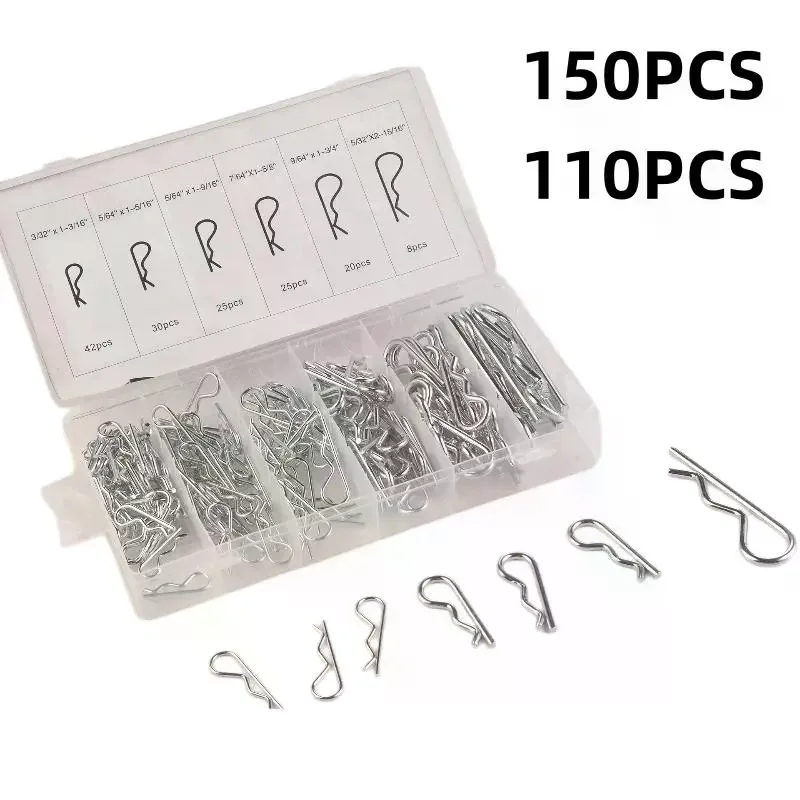 2mm R-Type Cotter Pins 110Pcs Spring Splint Connectors Wear Resistant for Truck Repair Mechanical Workshop Supplies