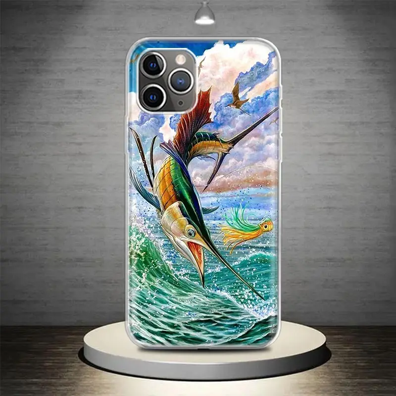 Offshore Angling Fishing Fish Rod Phone Case Cover For iPhone 14 13 Pro 11 15 Art 12 XR X XS Max 7 8 6S Plus SE Soft Pattern